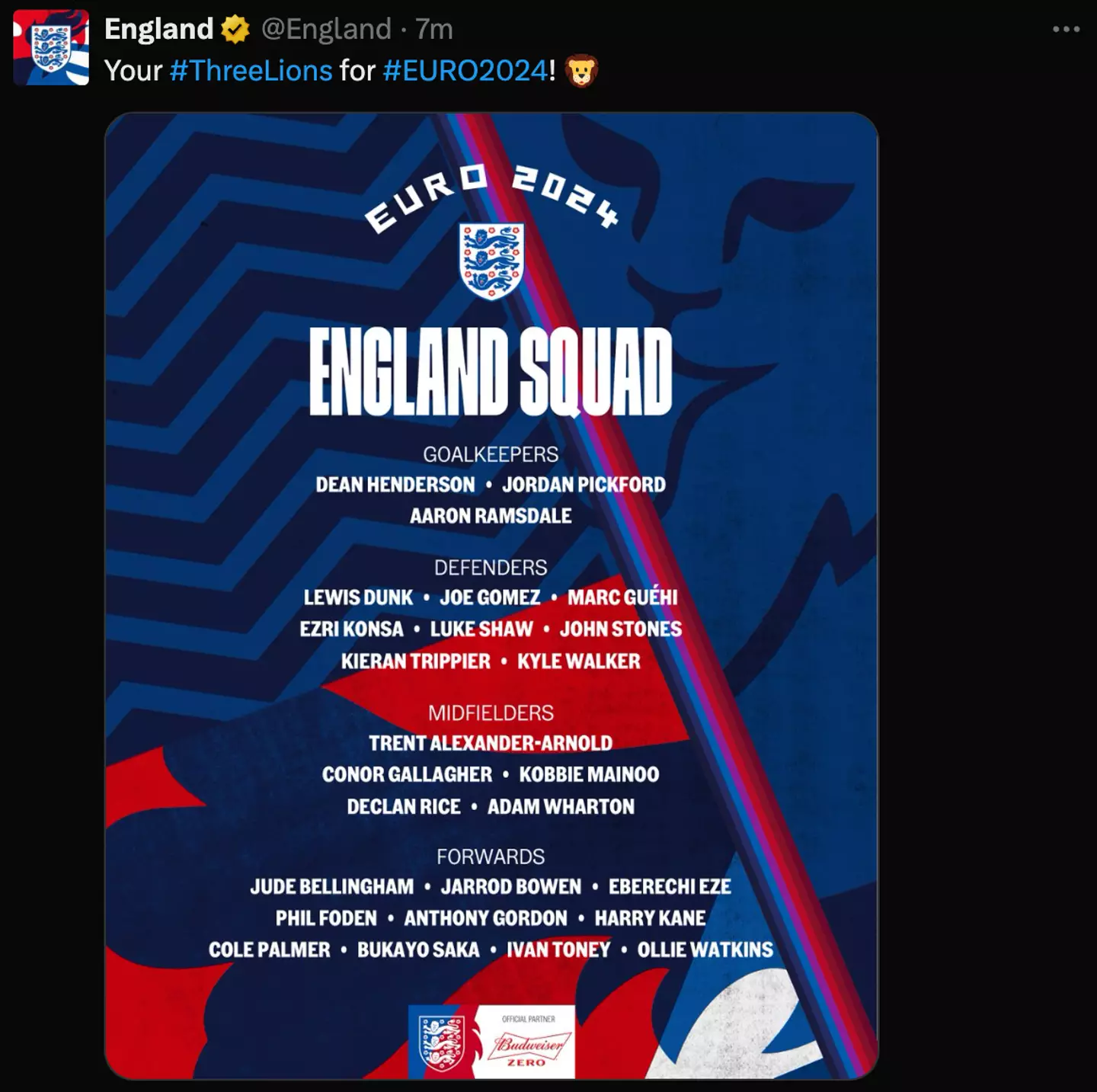 The full 26-man England squad (