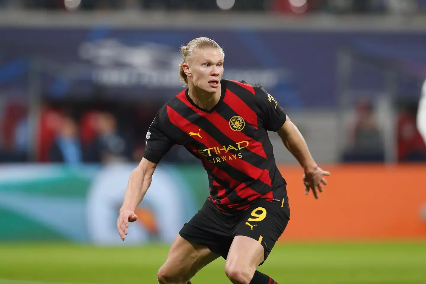Haaland in action against Leipzig. (Image