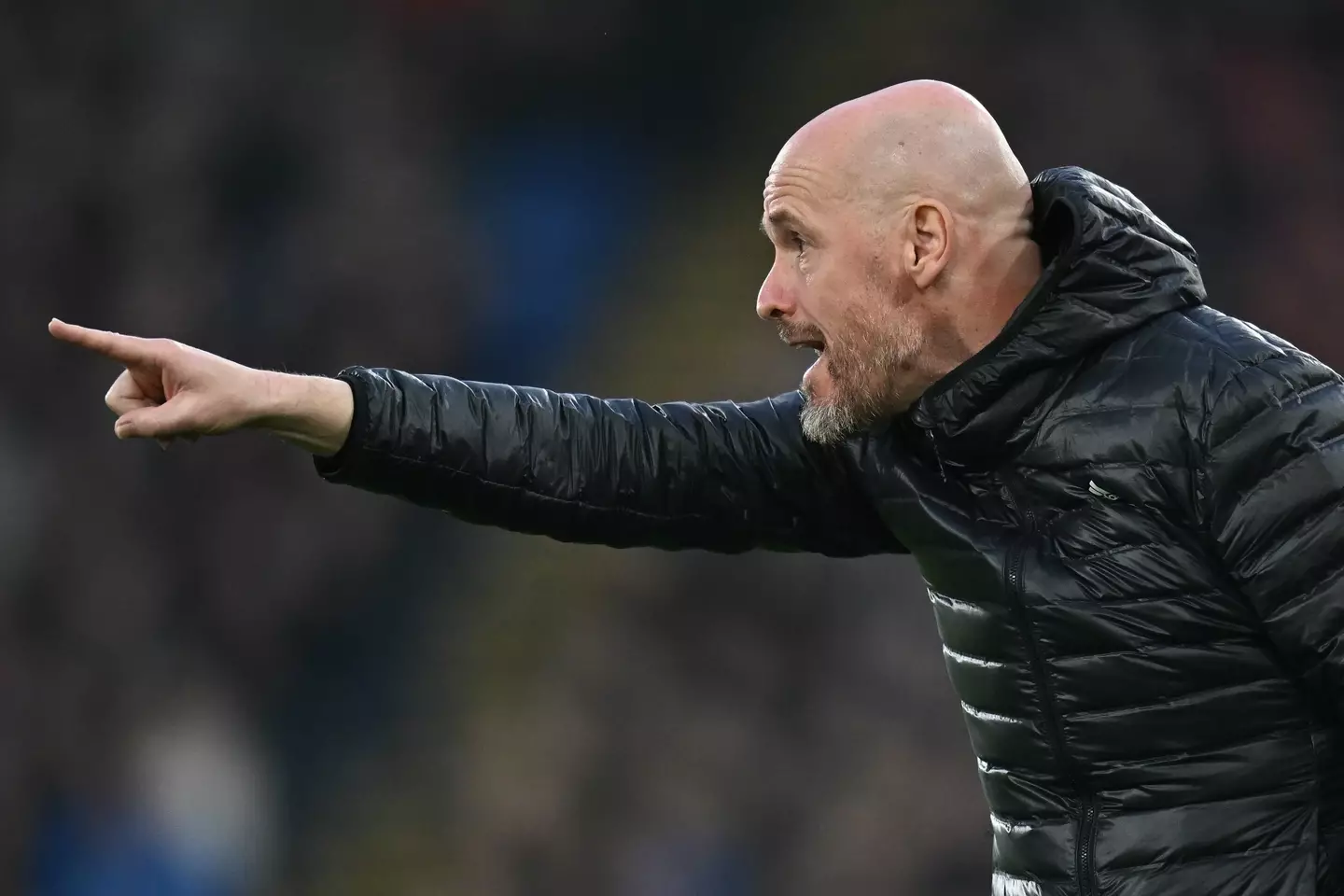Erik ten Hag gestures on the touchline against Crystal Palace. Image: Getty