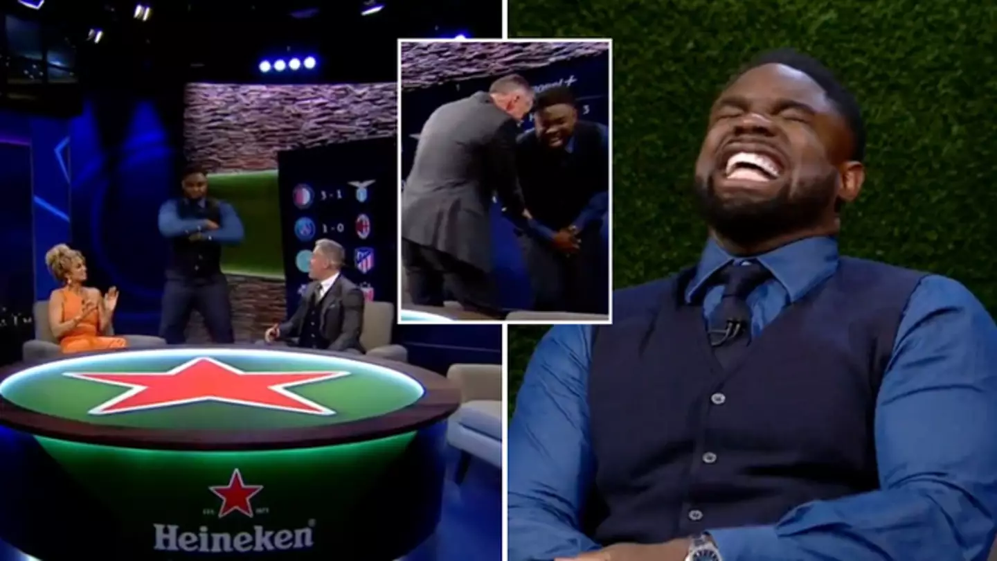 Micah Richards hilariously suffers wardrobe malfunction after doing Kylian Mbappe’s celebration