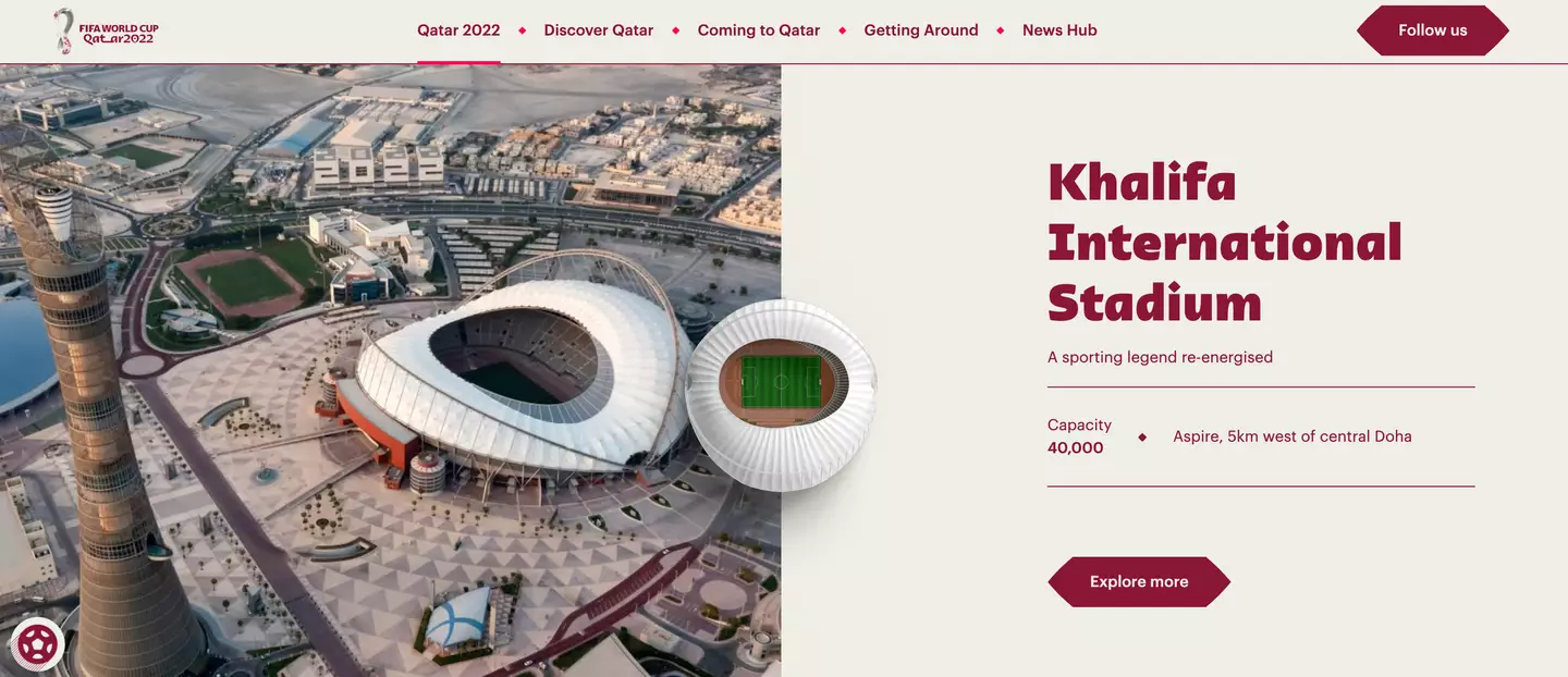 The official Qatar 2022 website states the Khalifa International Stadium has a capacity of 40,000. Image credit: qatar2022