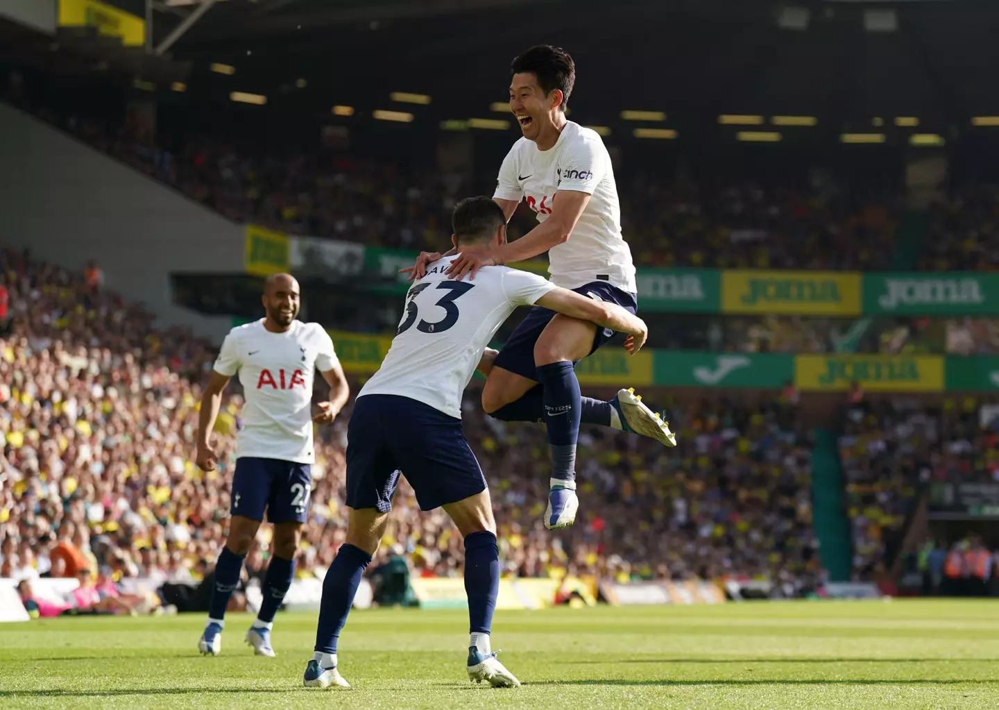 Son celebrates his much needed goal against Norwich. Image: Alamy