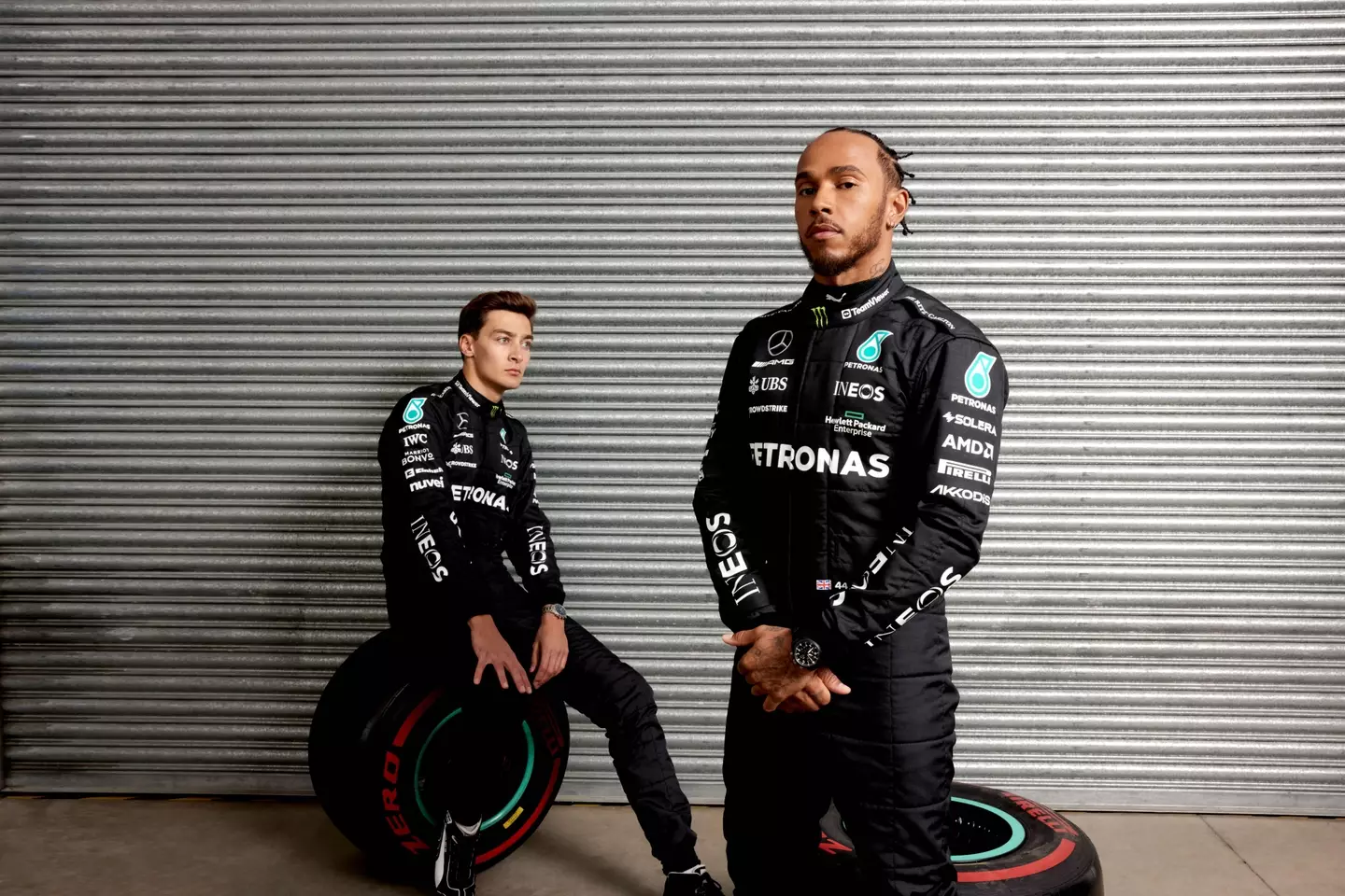 Lewis Hamilton with Mercedes teammate George Russell. Image: Alamy 