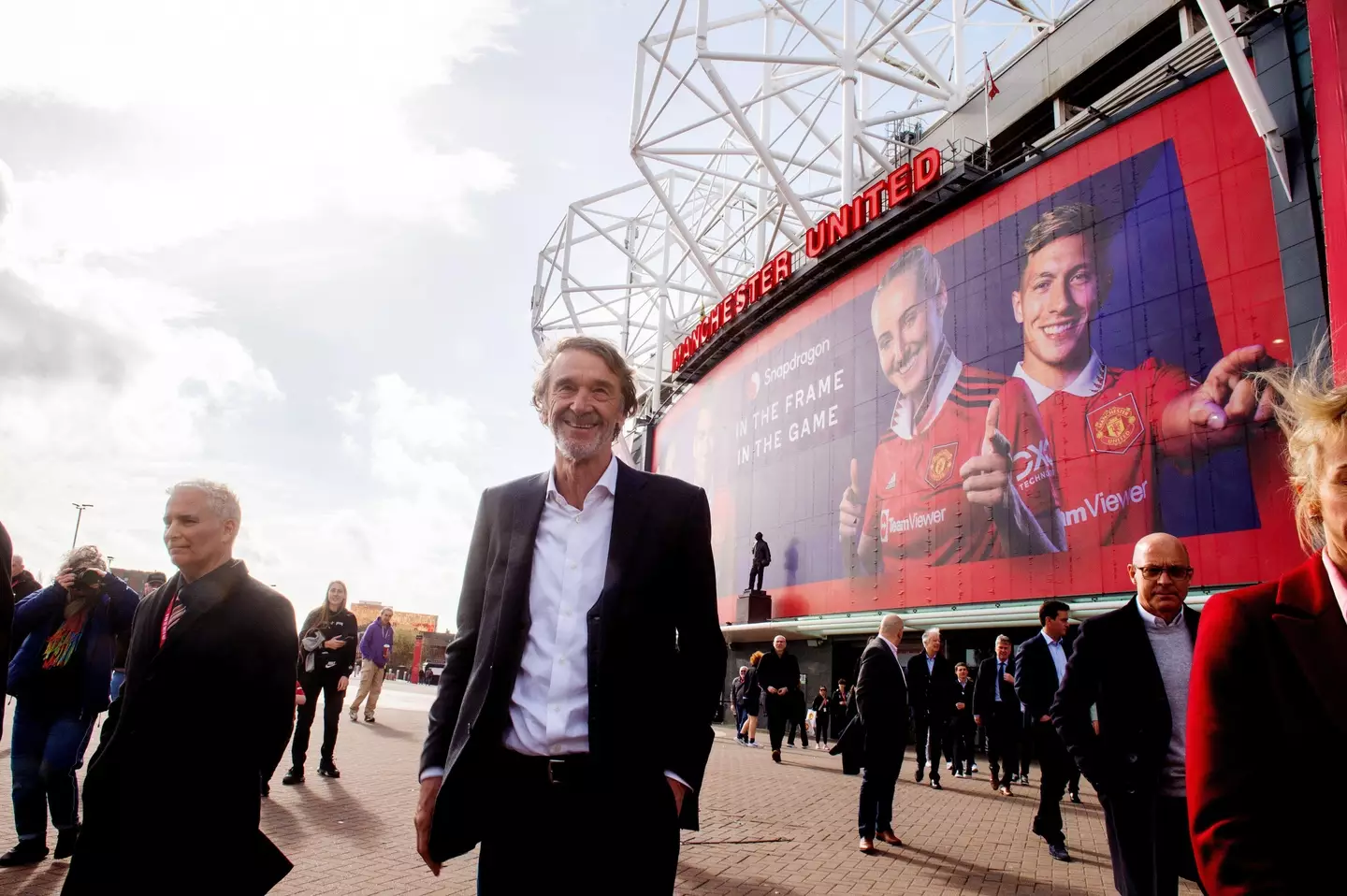Sir Jim Ratcliffe outside Old Trafford during his visit of Manchester United. Image: Alamy 
