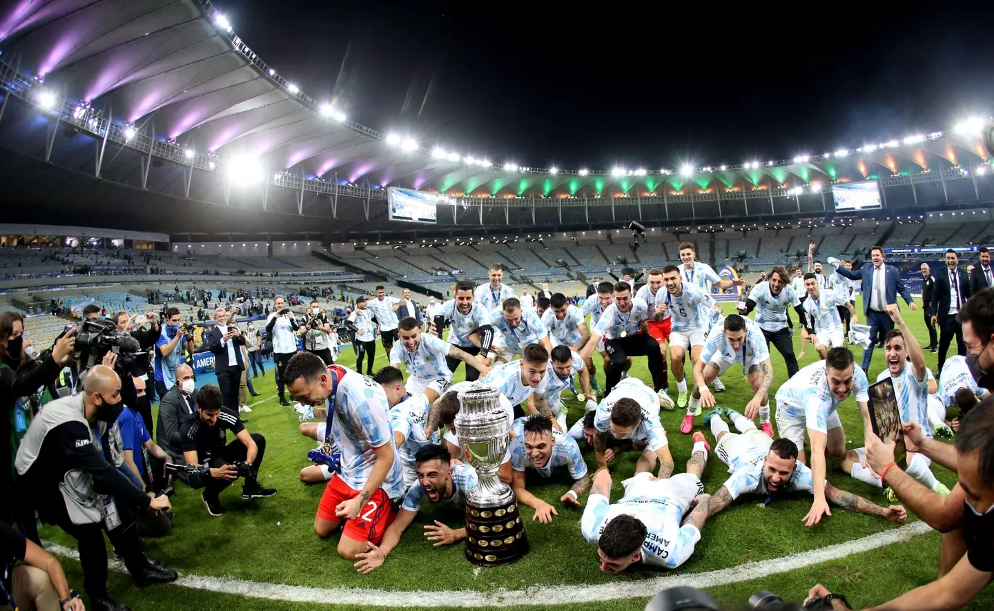 Argentina players celebrate winning the Copa America. Image: PA Images