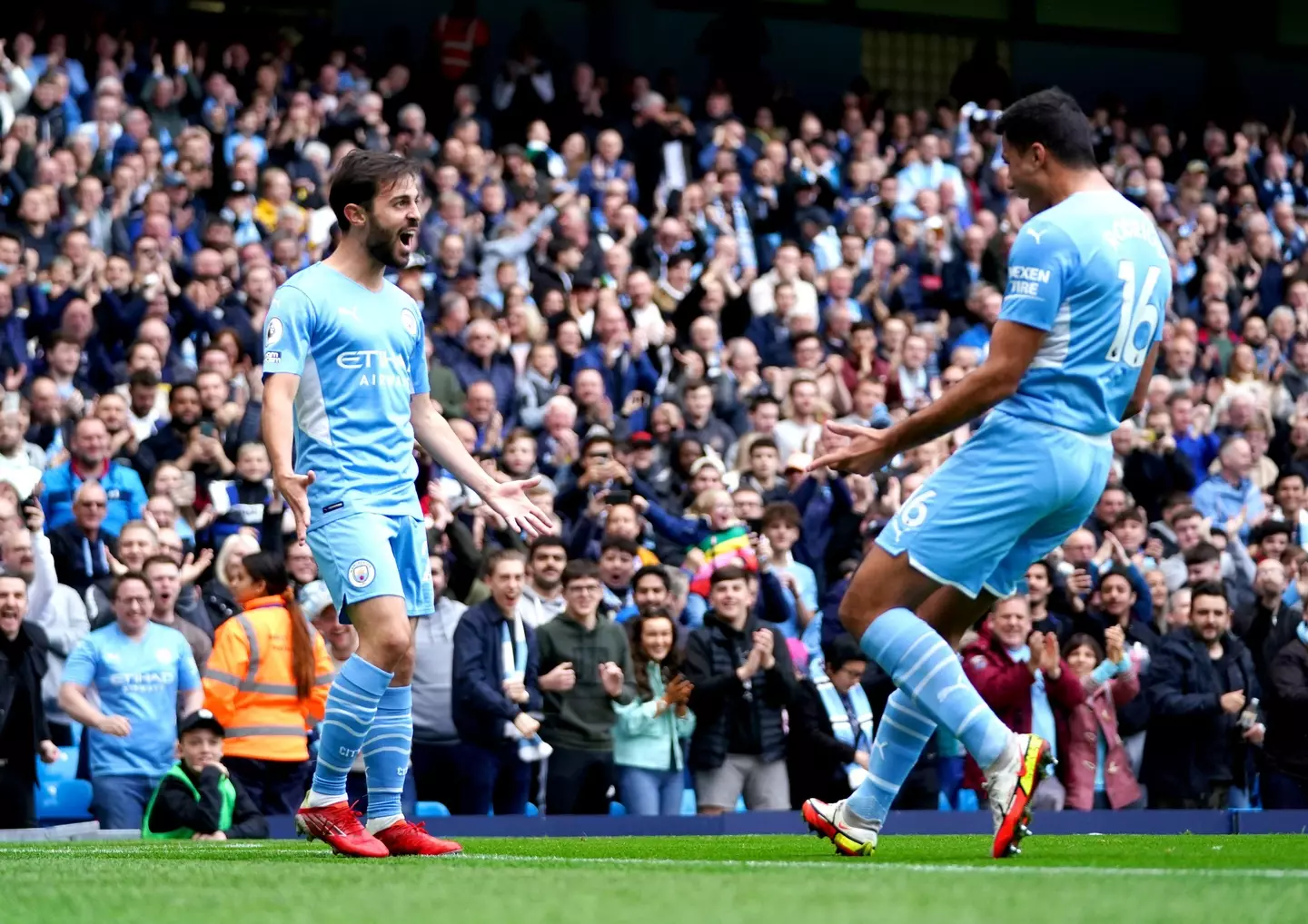 Bernardo Silva and Rodri celebrate after City take the lead against Burnley (Image: PA / Alamy)