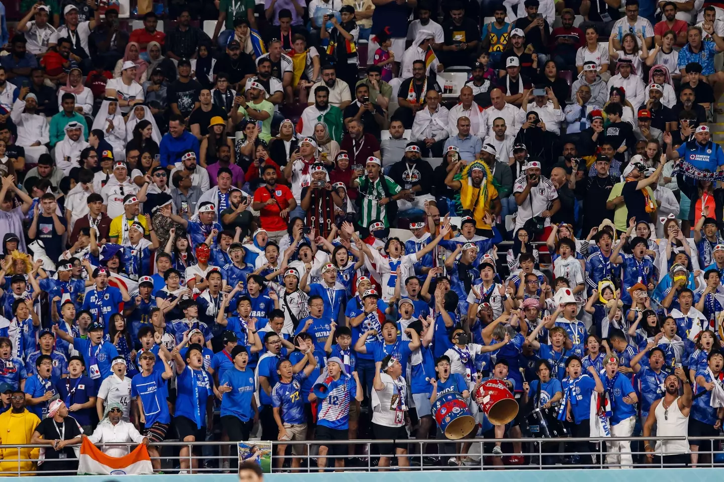 Japan fans cheer on their team during the game with Germany. Image: Alamy