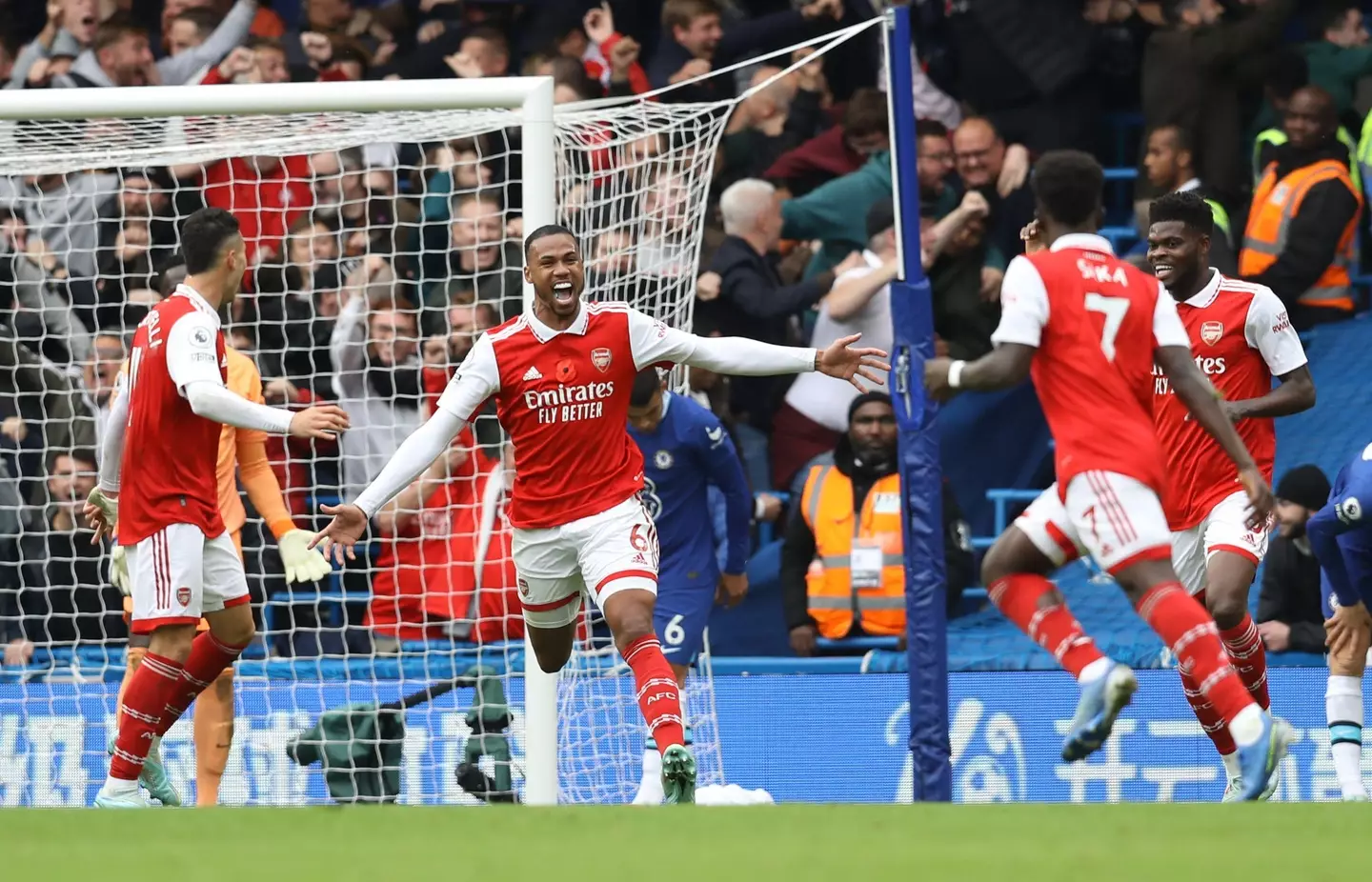 Gabriel celebrates Arsenal's goal. (Image