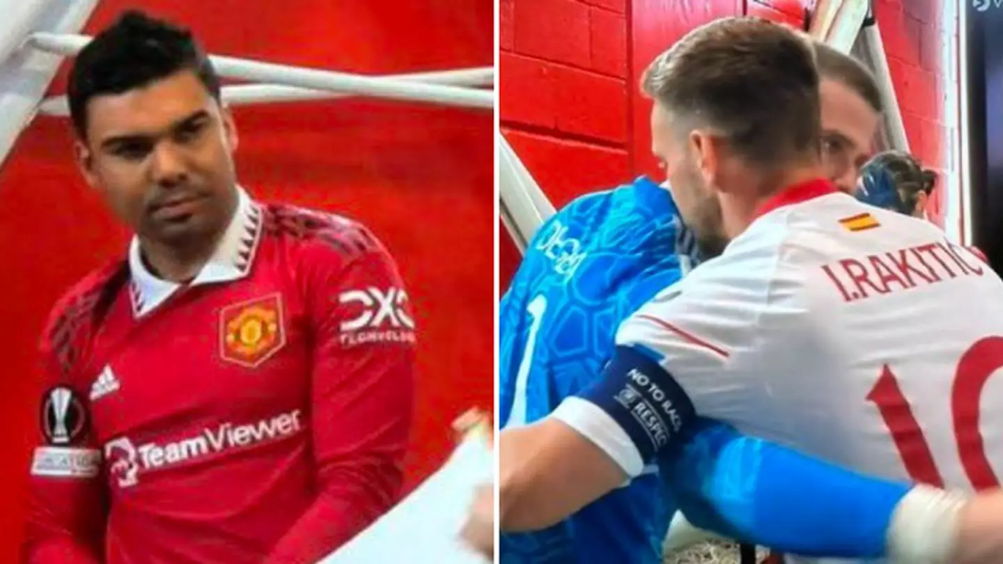 Man United fans are loving Casemiro's hilarious reaction to David de Gea hugging Ivan Rakitic
