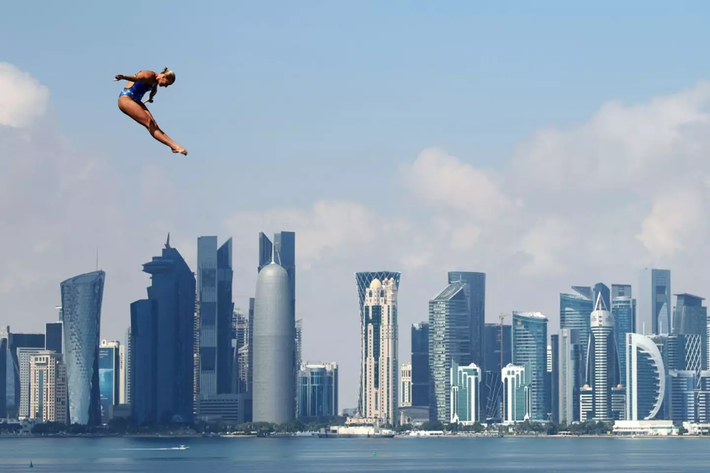 Rhiannan Iffland won gold for the Women's 20m High Diving at the Doha 2024 World Aquatics Championships. (Image: Getty)