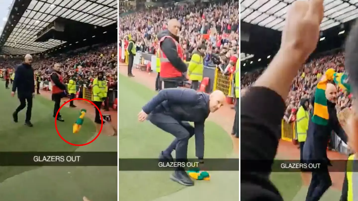 Manchester United fans cheer Erik ten Hag as he twirls anti-Glazer scarf