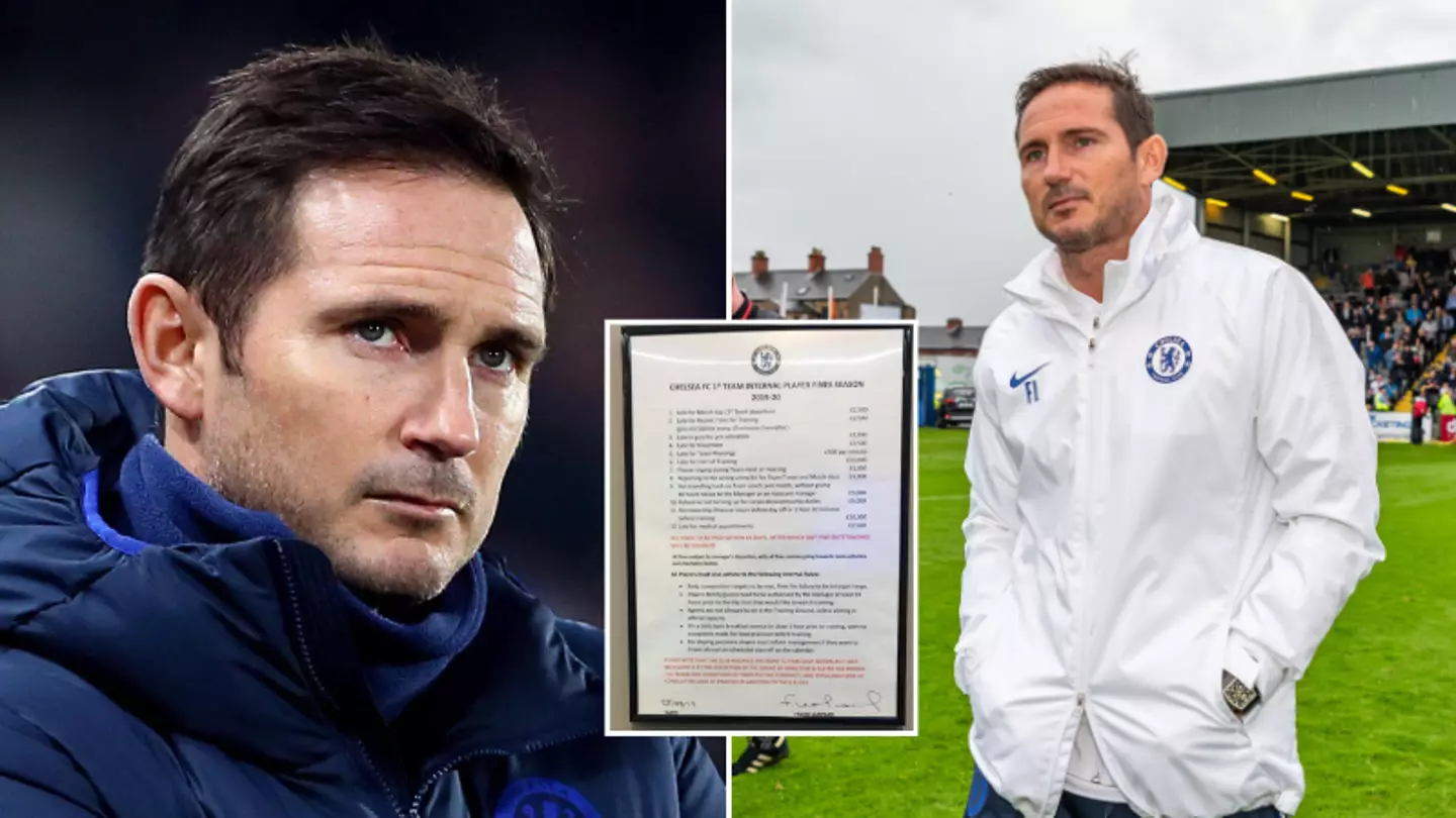The list of fines Frank Lampard implemented during his last spell as Chelsea manager are brutal