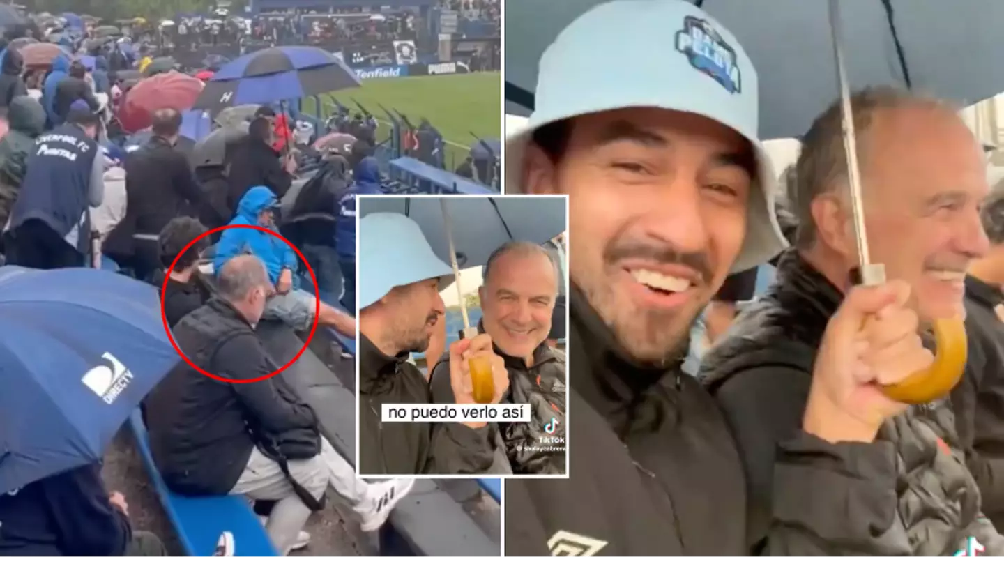 Fan has the most wholesome interaction with soaking Marcelo Bielsa as he watched football in the rain
