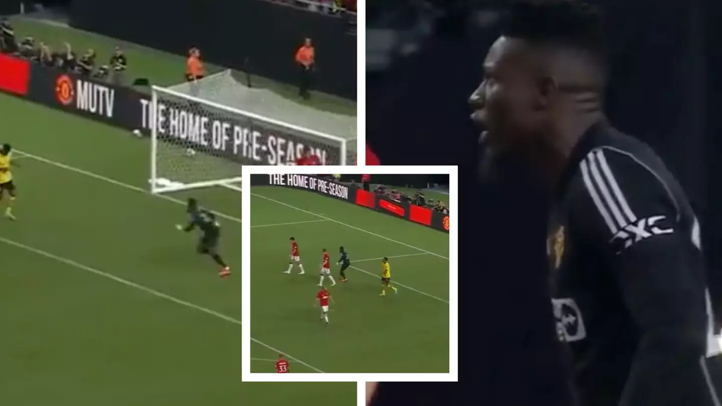 Fans are in already in love with Andre Onana after he's captured going absolutely mad at his defence