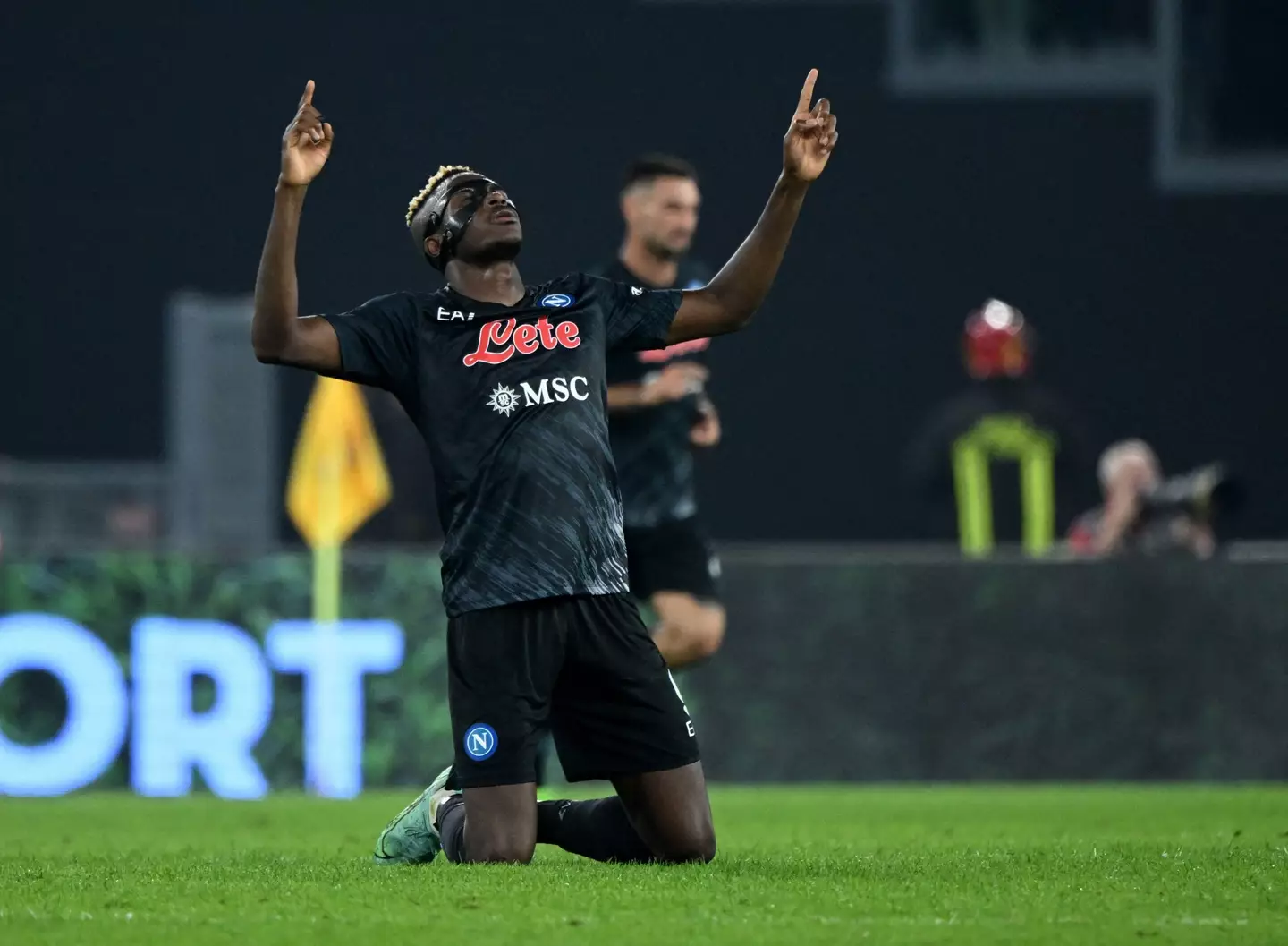 Victor Osimhen celebrates after Napoli defeat Roma in Serie A (