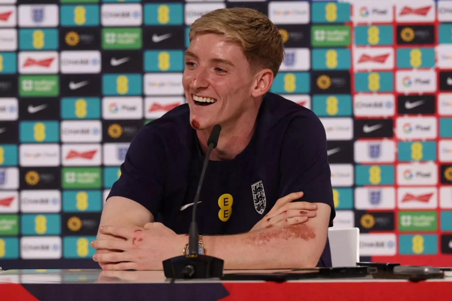 Anthony Gordon addressed the media ahead of England's Euro 2024 round of 16 match against Slovakia. (Image: Getty)