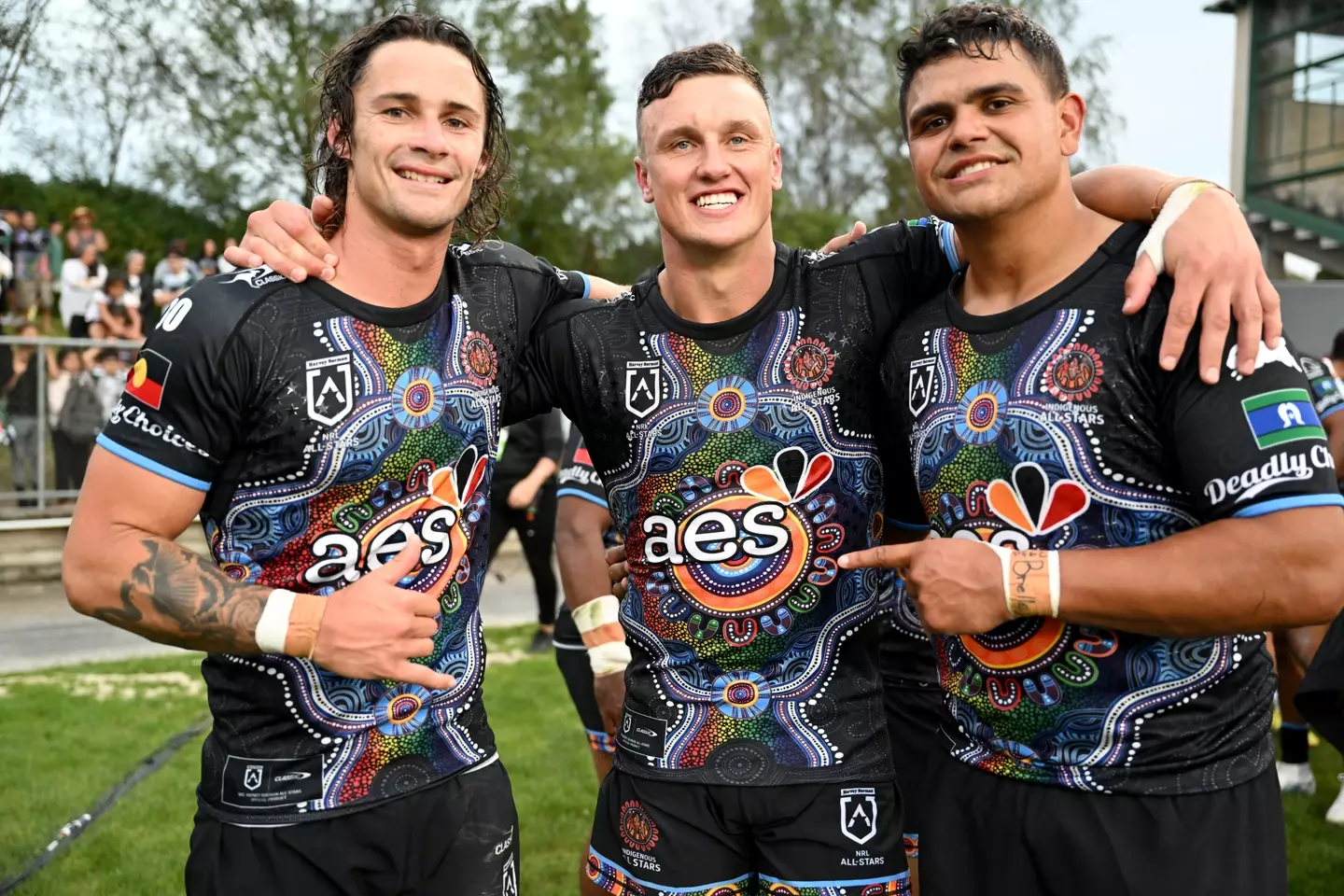 Nicho Hynes, Jack Wighton, Latrell Mitchell playing for the Indigenous All Stars.