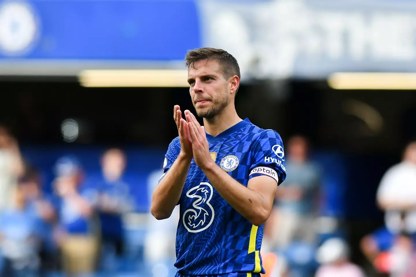 Cesar Azpilicueta of Chelsea applauds the fans after during the Premier League match against Watford at Stamford Bridge. (Alamy)
