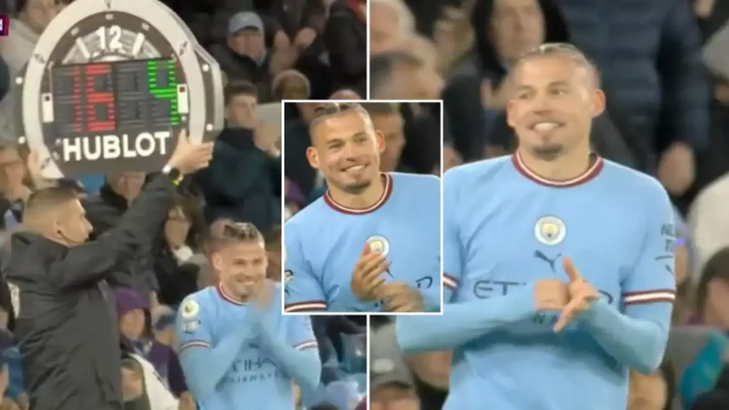 Kalvin Phillips couldn't hide his reaction when coming on for Manchester City in the 90th minute