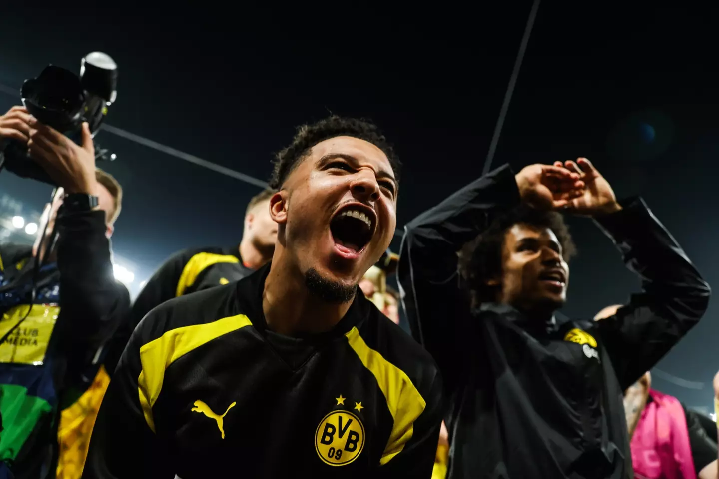 Jadon Sancho celebrates Borussia Dortmund reaching the Champions League final. Image: Getty 
