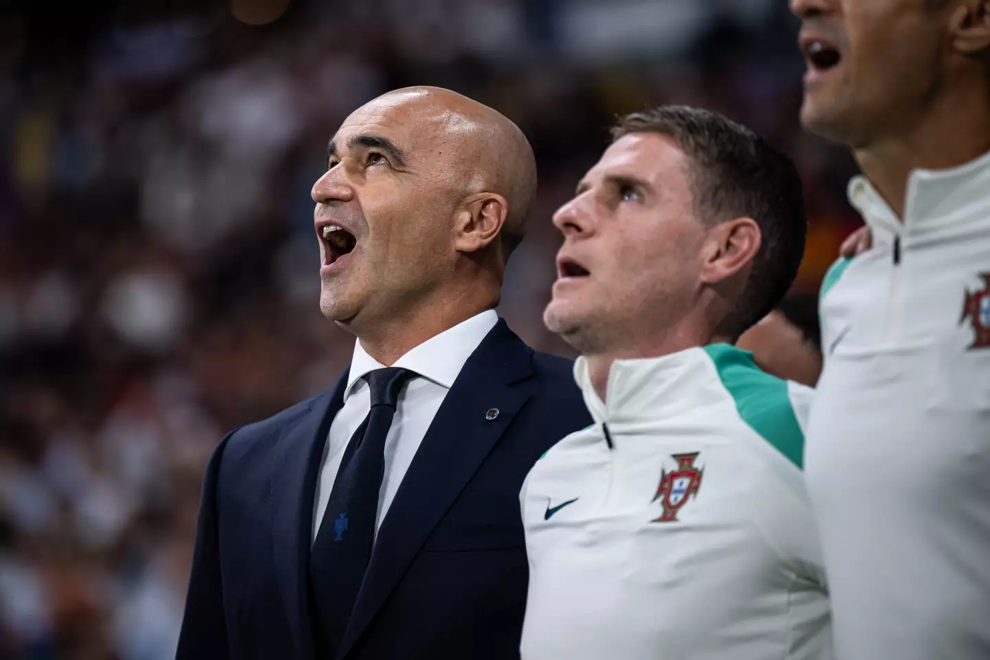 Roberto Martinez confused fans by singing Portugal's national anthem. Image: Getty