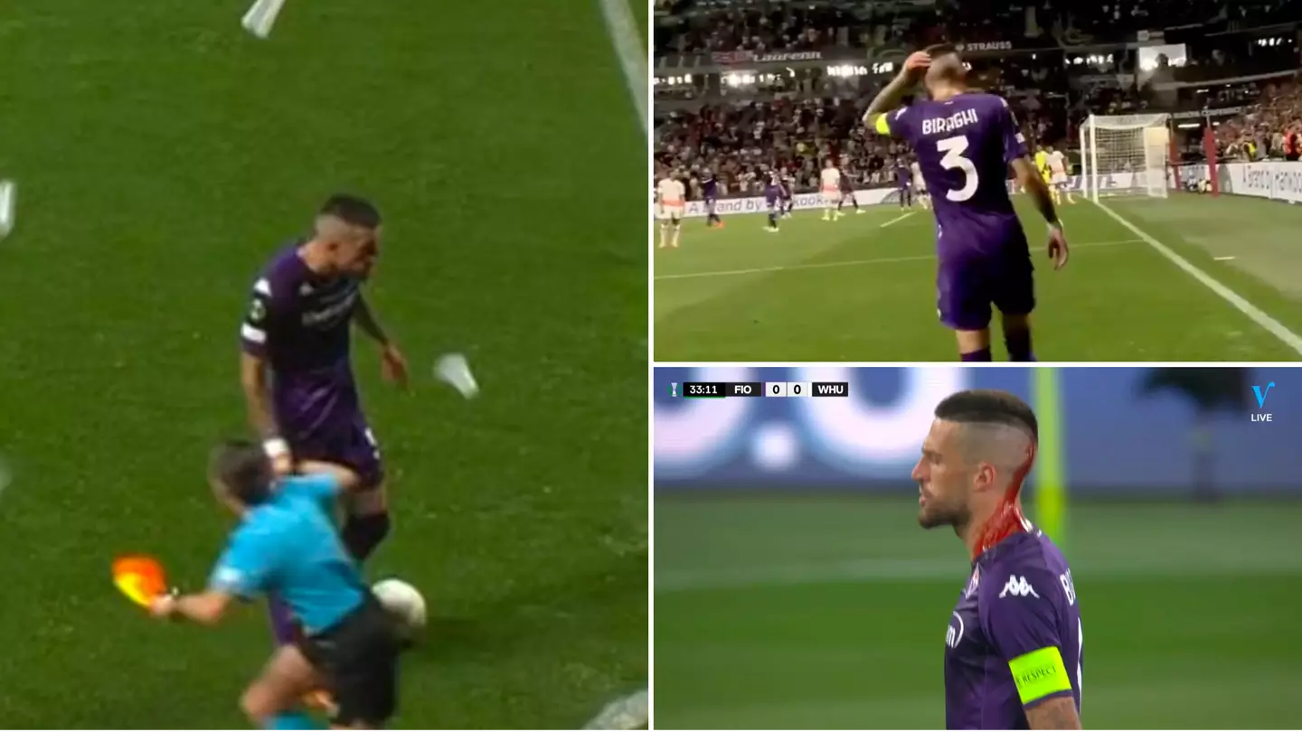 Cristiano Biraghi suffers nasty cut after being hit with missile by West Ham fan