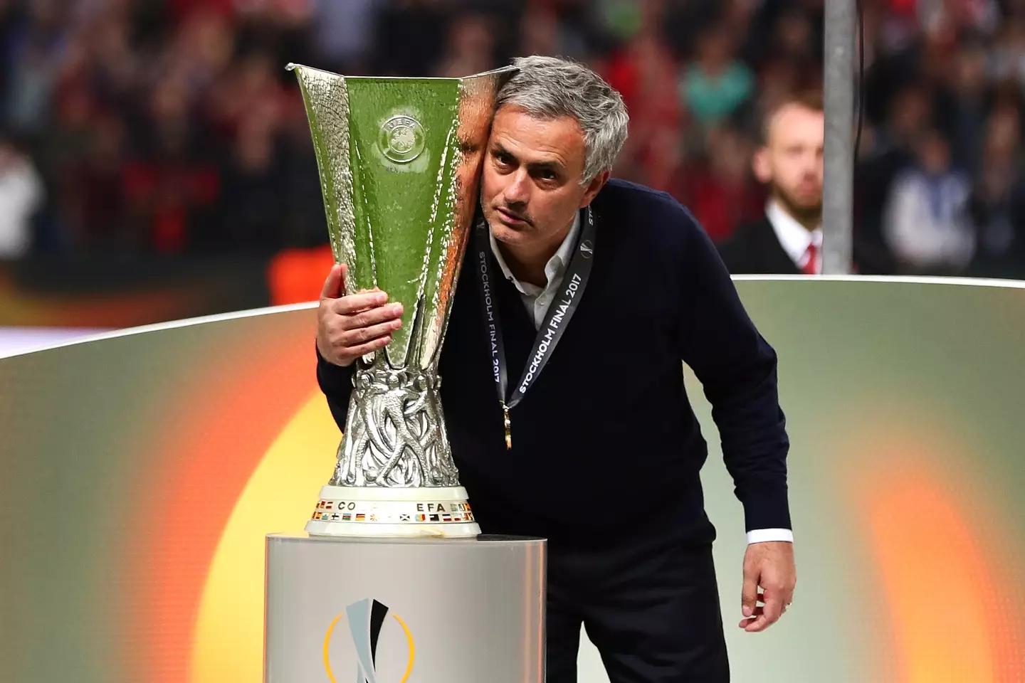 Jose Mourinho celebrates winning the Europa League with Manchester United. Image: Getty 