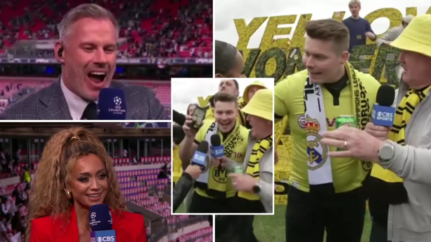 Jamie Carragher gets exposed by Borussia Dortmund fan who gate-crashes live CBS Sports broadcast