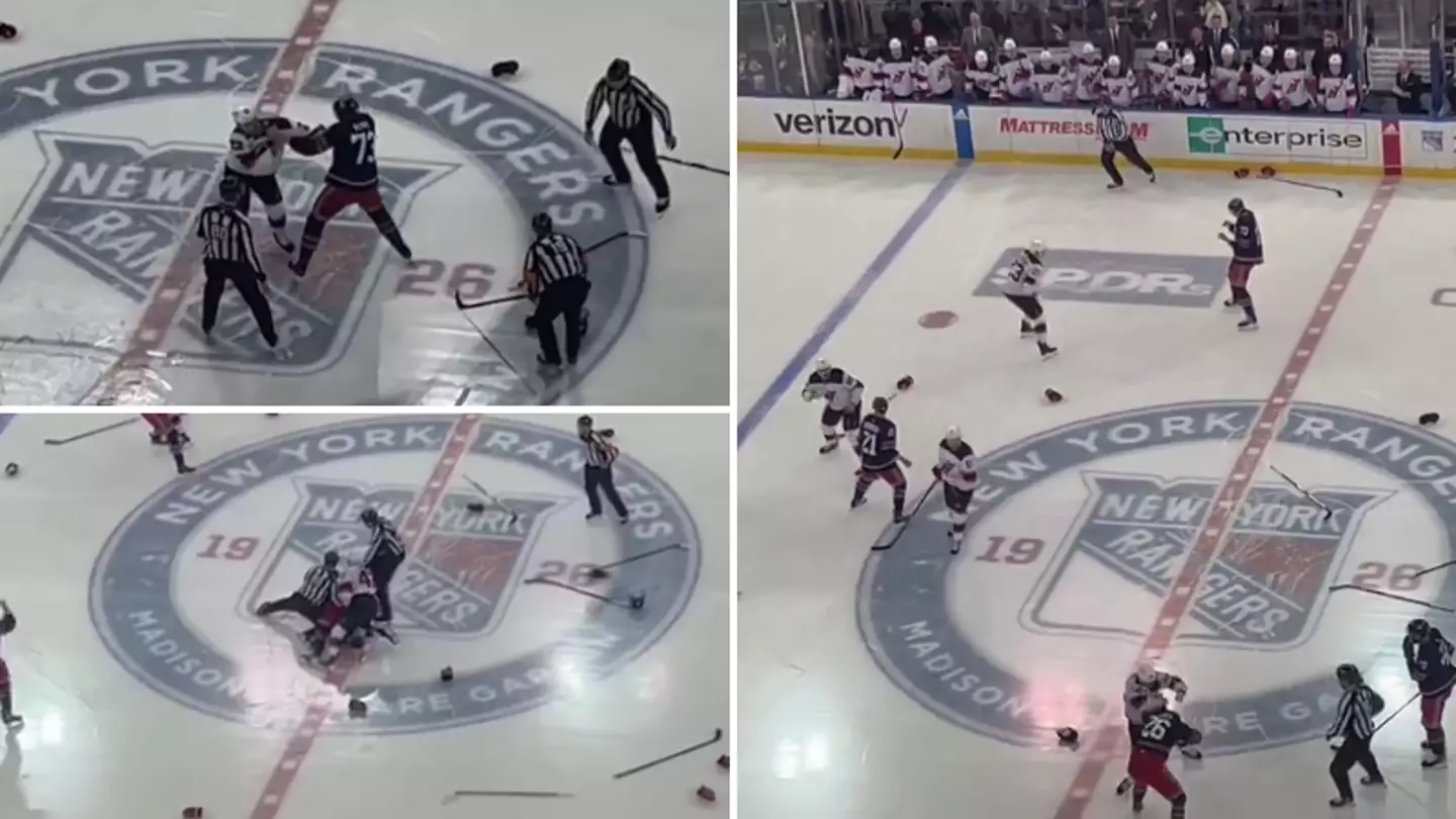 New footage emerges of chaotic 10-man ice hockey brawl that broke out just three seconds into NHL match