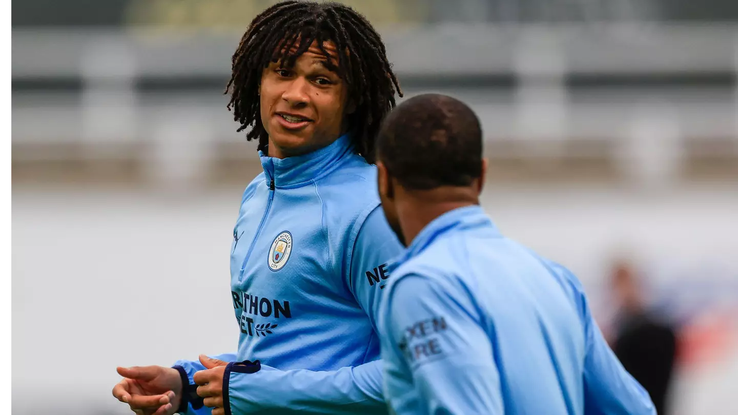 Nathan Ake and Raheem Sterling of Manchester City. (Alamy)