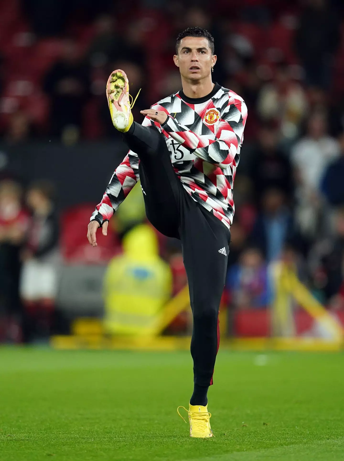 Manchester United's Cristiano Ronaldo warming up prior to kick-off during the Premier League match at Old Trafford. (Alamy)