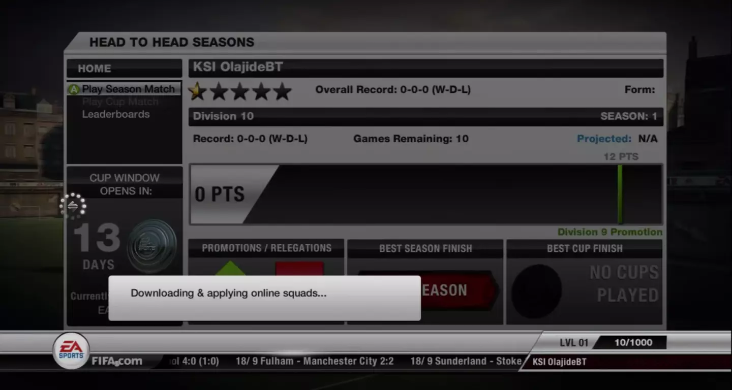 KSI playing Head to Head Seasons in FIFA 12 as part of Race to Division One.