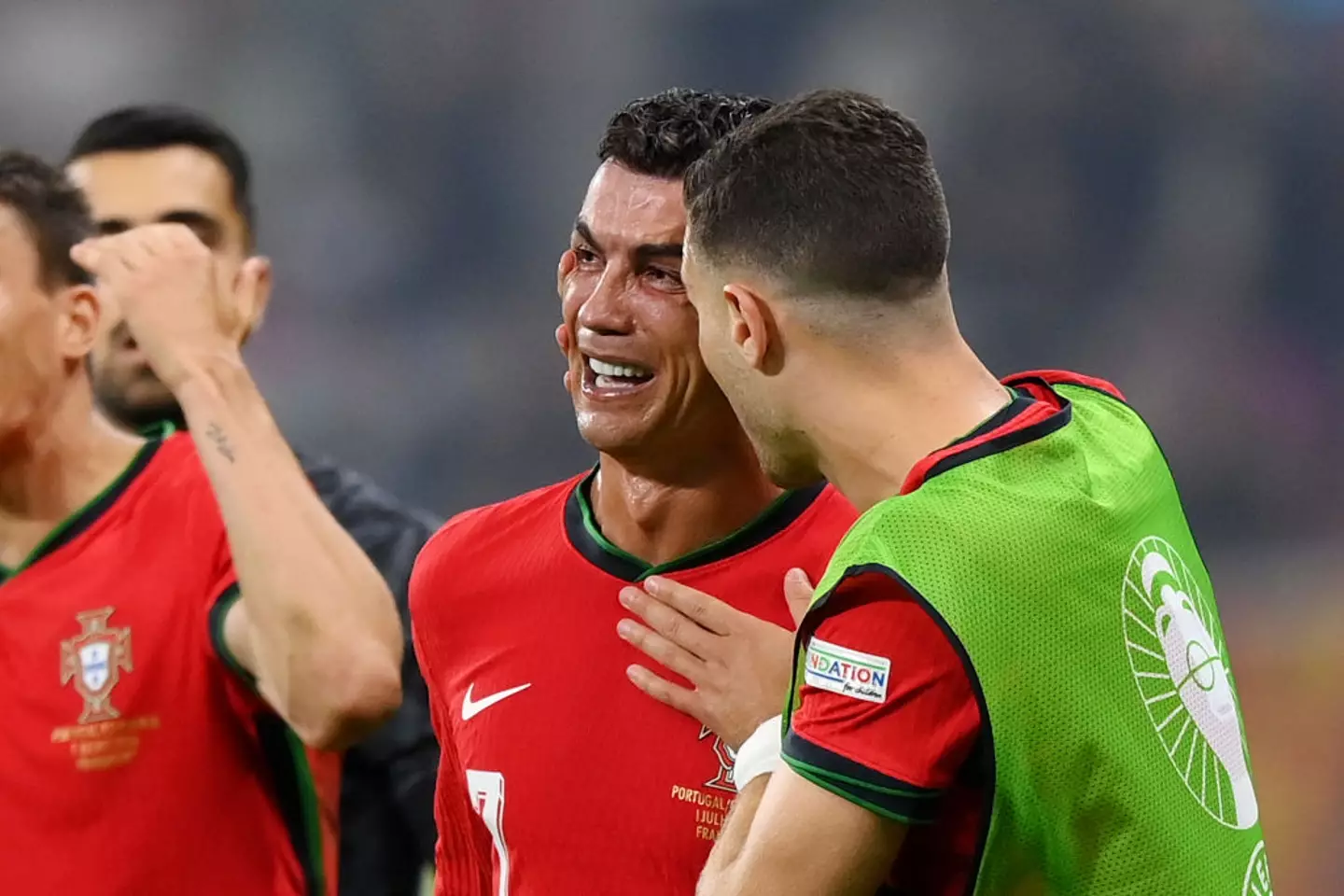 Cristiano Ronaldo couldn't hold back the tears after missing a penalty for Portugal in the 105th minute of the Euro 2024 match against Slovenia. (Image: Getty)