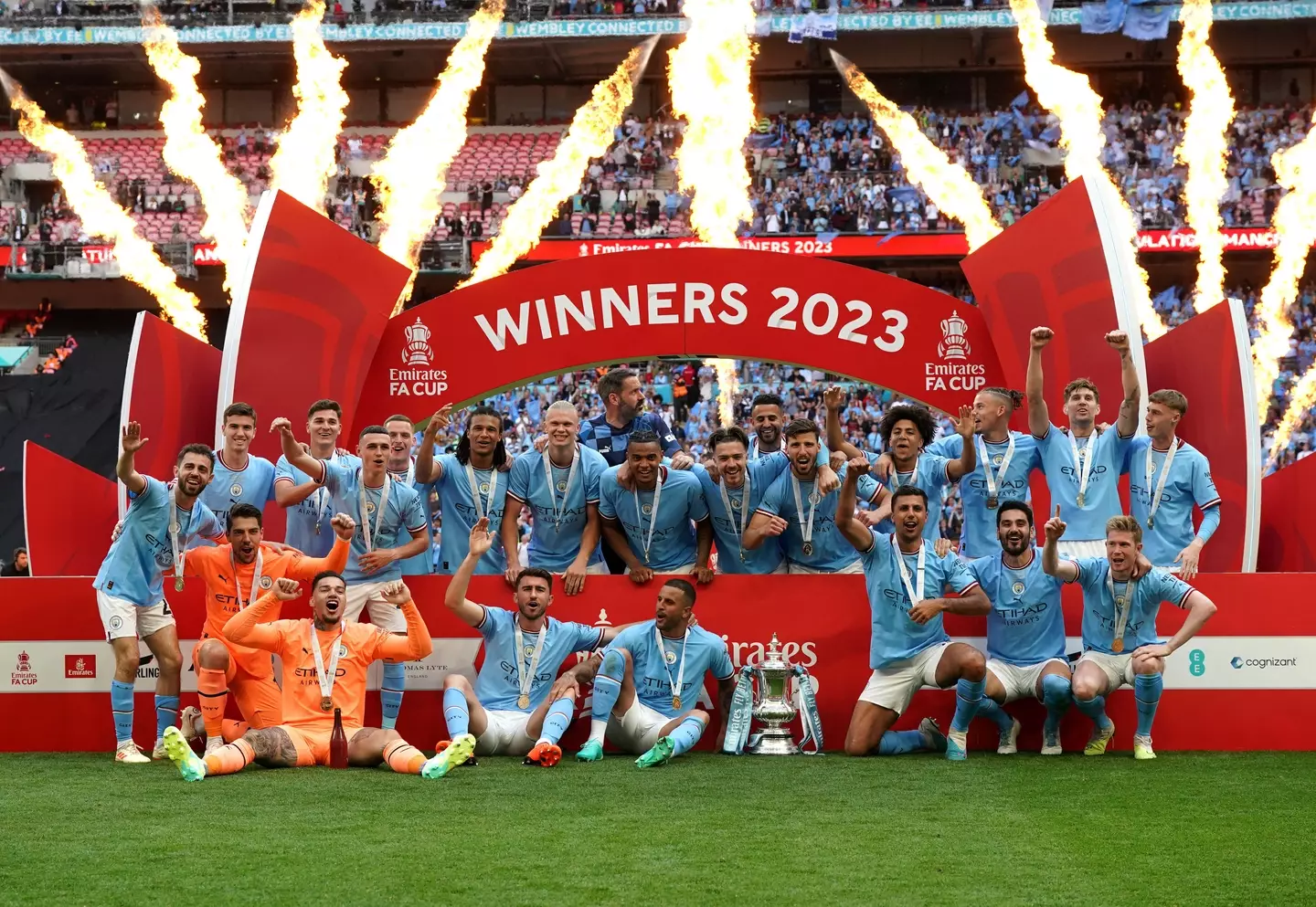 Manchester City celebrate winning the FA Cup. Image: Alamy 