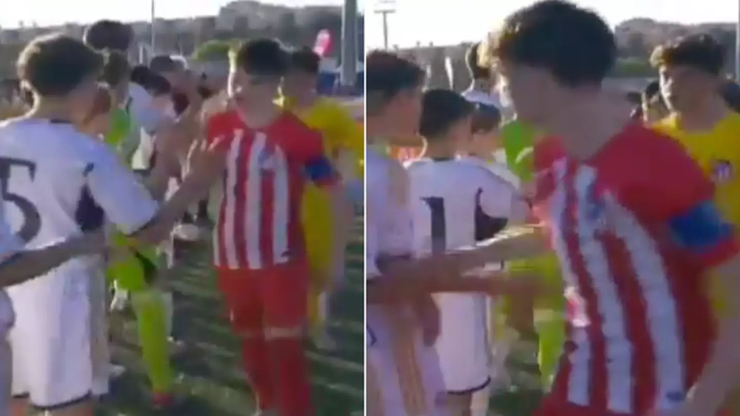Atletico Madrid's U12 captain goes viral for the most violent pre-match handshake you'll ever see before Real Madrid game