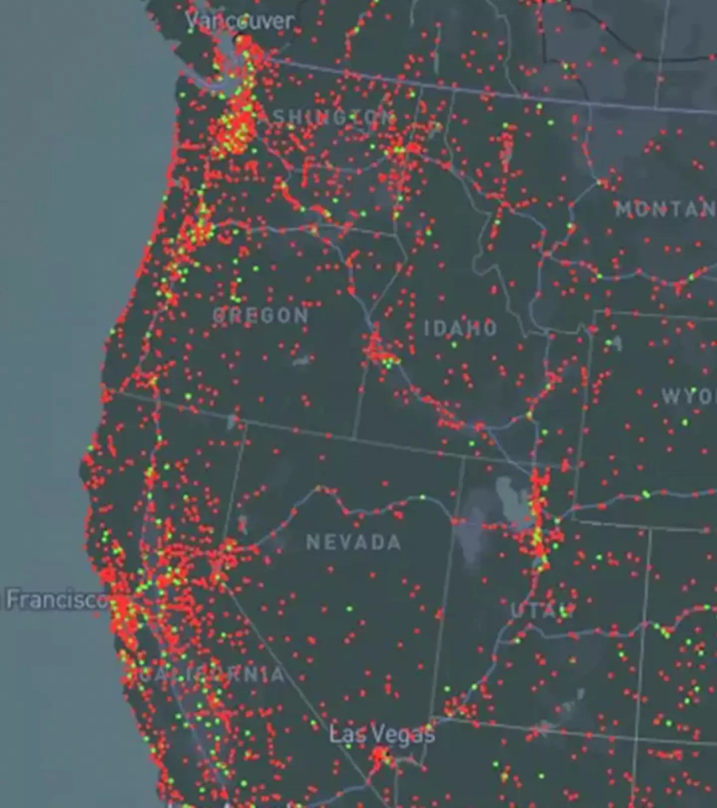 The NUFORC has designed a map that compiles all the UFO sightings in the US / National UFO Reporting Center