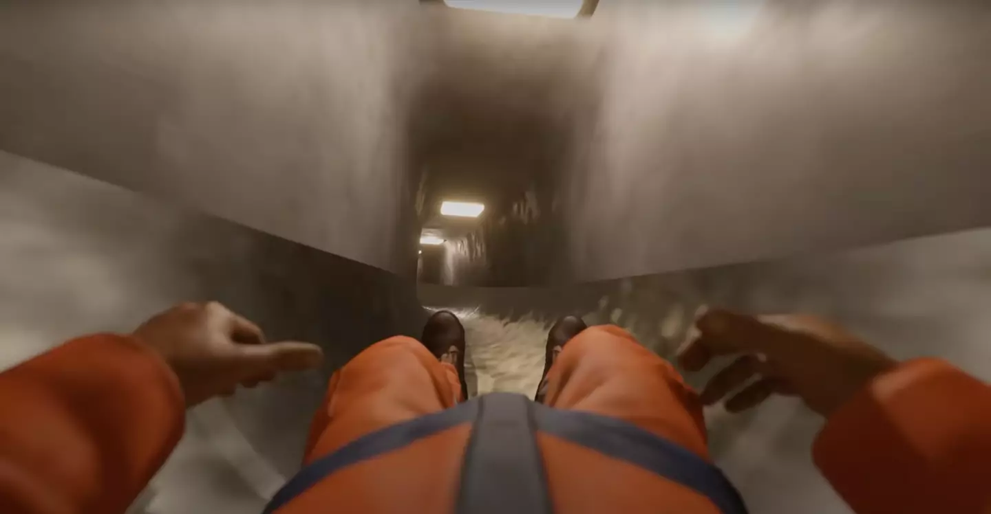 The water slide leads crew to the safety of the bunker (YouTube/@primalspace)