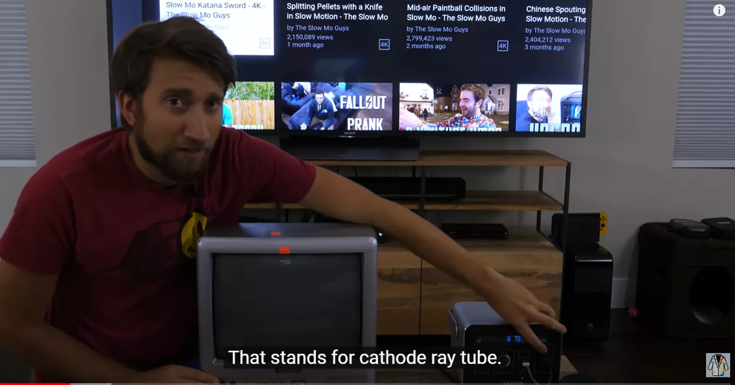 The Slow Mo Guys use an old CRT (cathode ray tube) TV in their YouTube video.