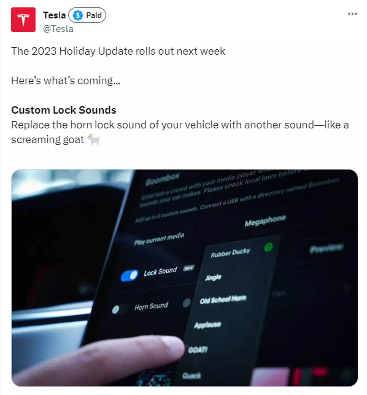 Tesla has announced its 2023 Holiday Updates to be rolled out next week.