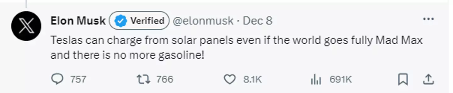 Elon Musk posted on X about Tesla cars 
