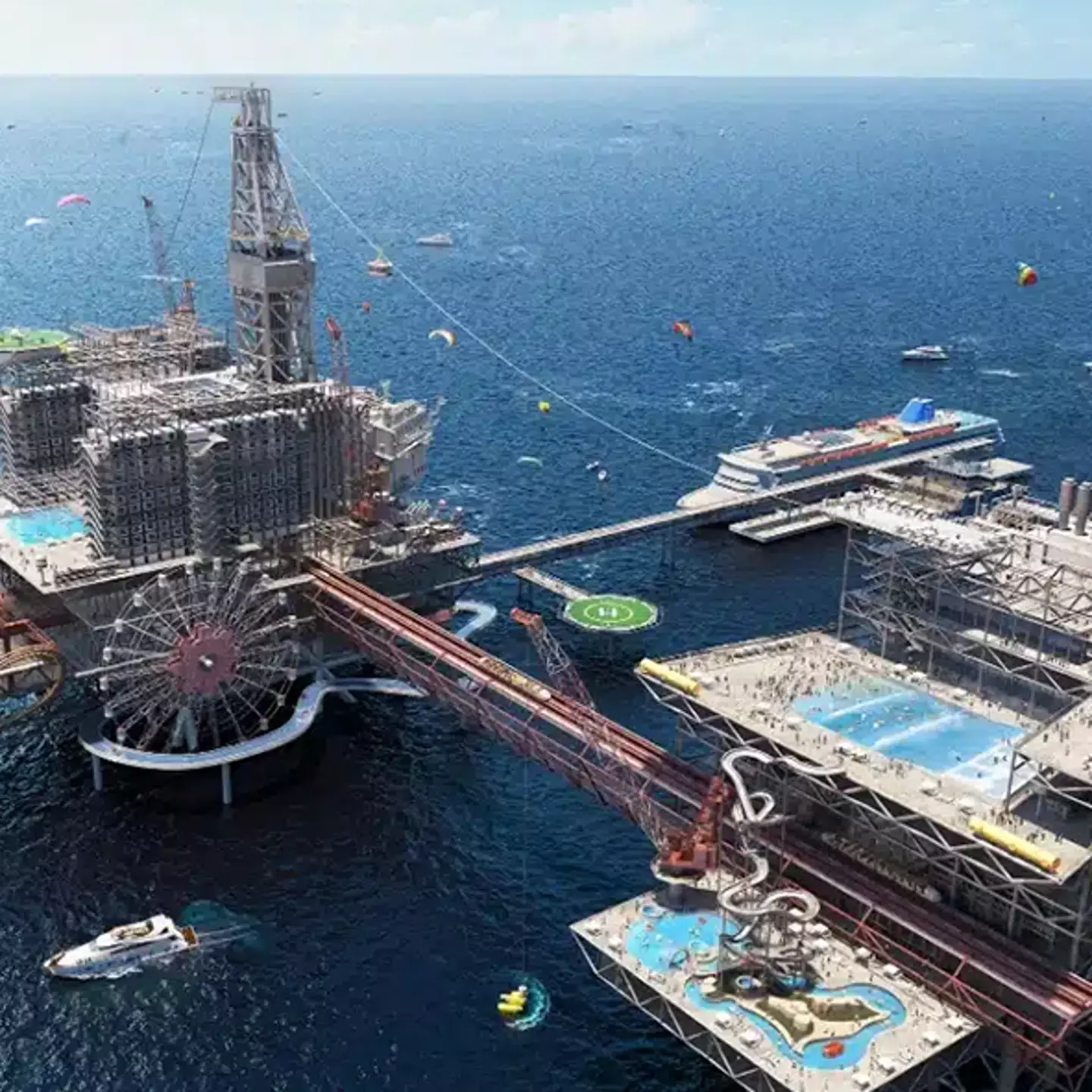 Inside world’s first floating theme park built on an old oil rig