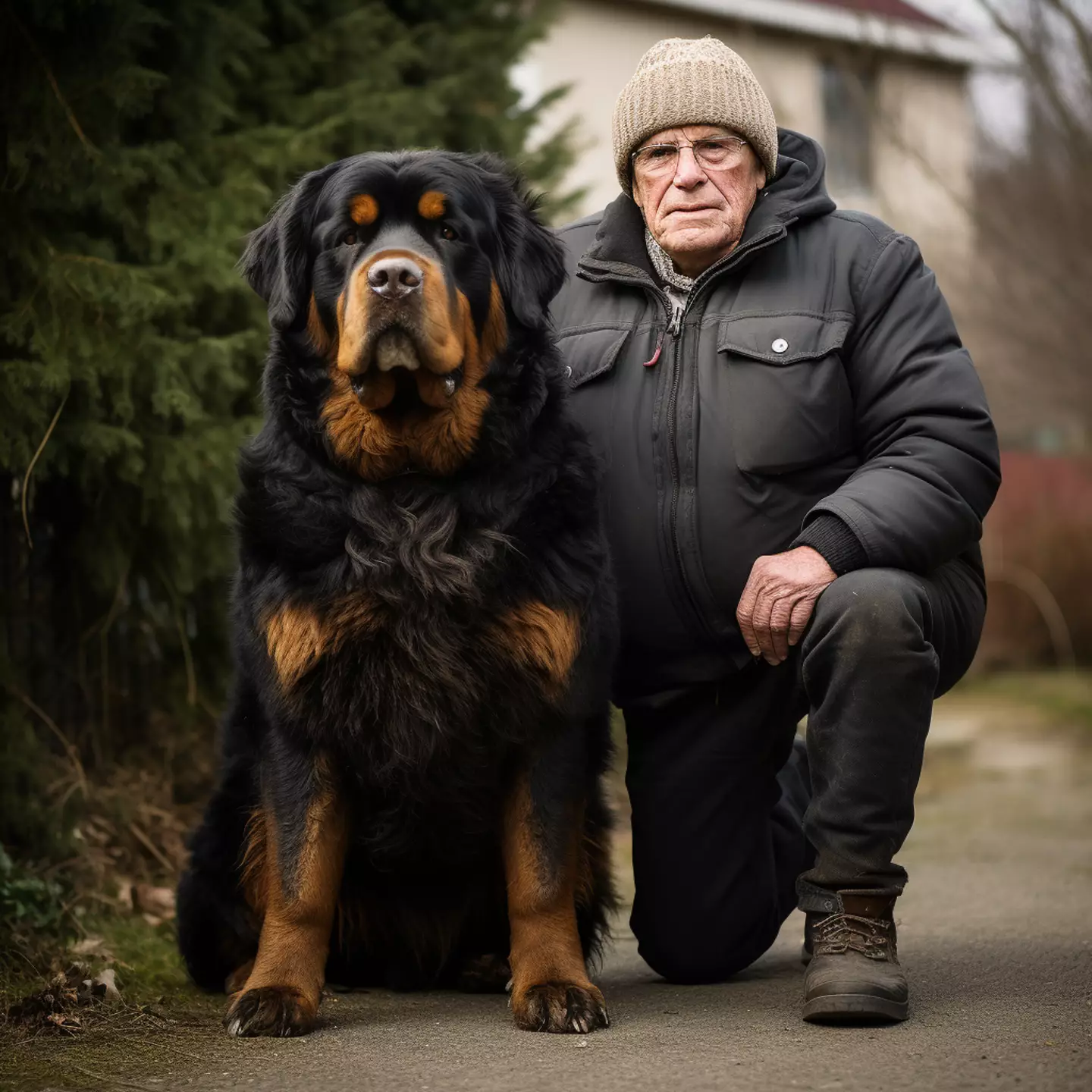 The Rottweiler and its owner actually look pretty sweet.