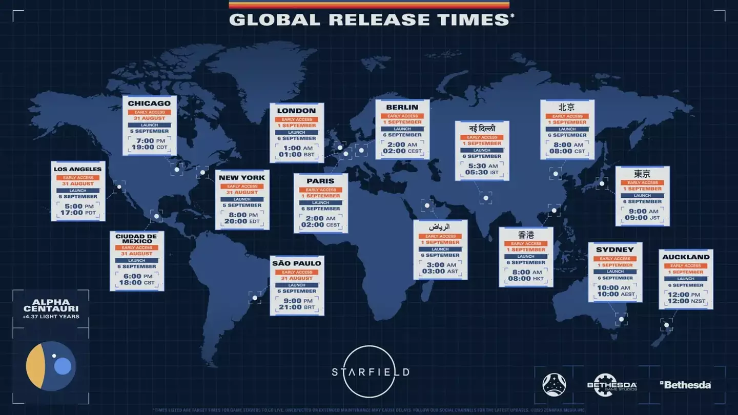 Starfield Global Launch Times /