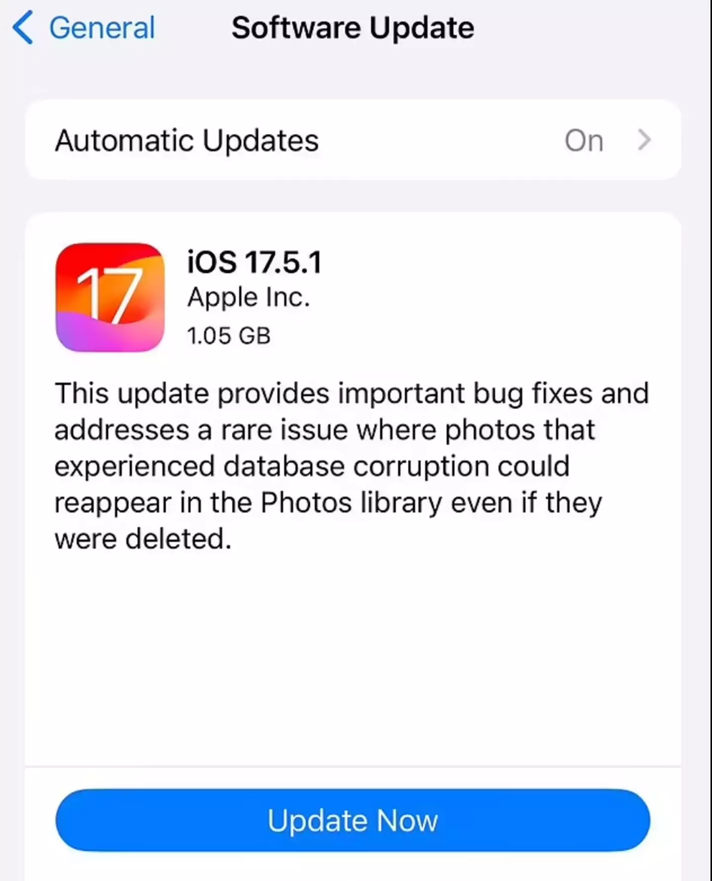 An update has been issued. (Apple)