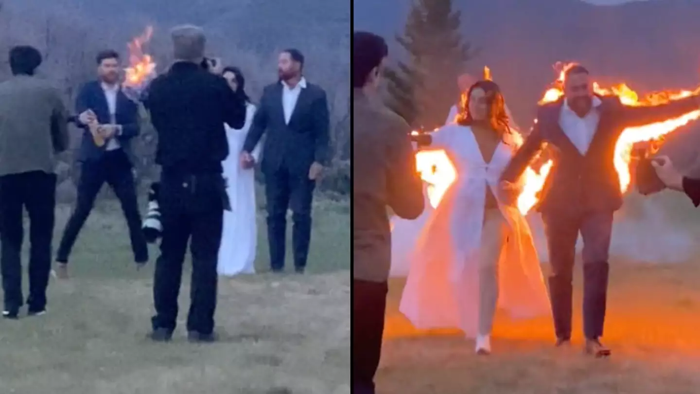 Bride And Groom Wow Wedding Guests After Setting Themselves On Fire In Exit Stunt