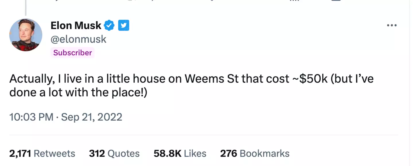 Musk has turned the home into a three bedroom.