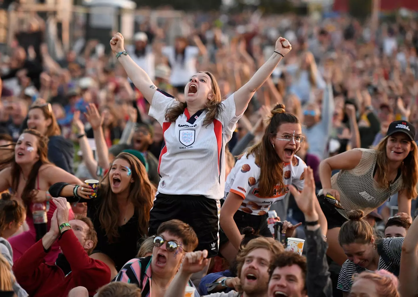 England fans at Glastonbury in 2019. (Leon Neal/Getty Images)