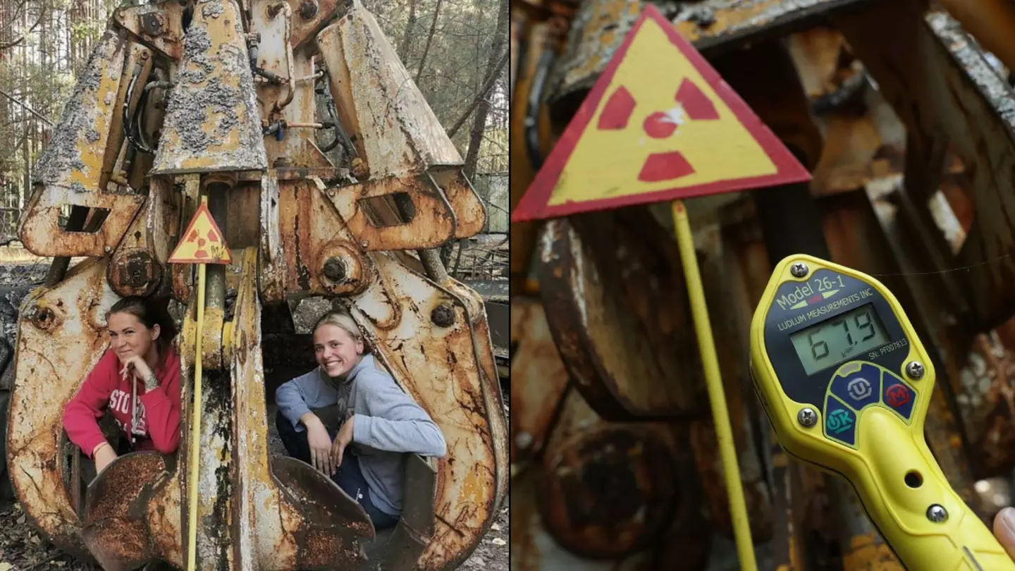 Tourists pose for photo on one of ‘most radioactive items’ inside the Chernobyl exclusion zone