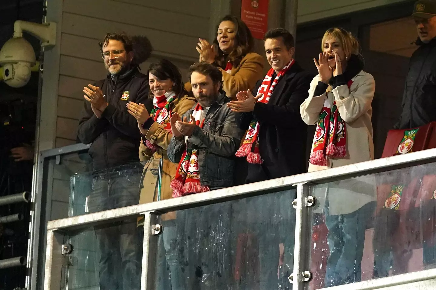 Charlie Day at a Wrexham match with Rob McElhenney.