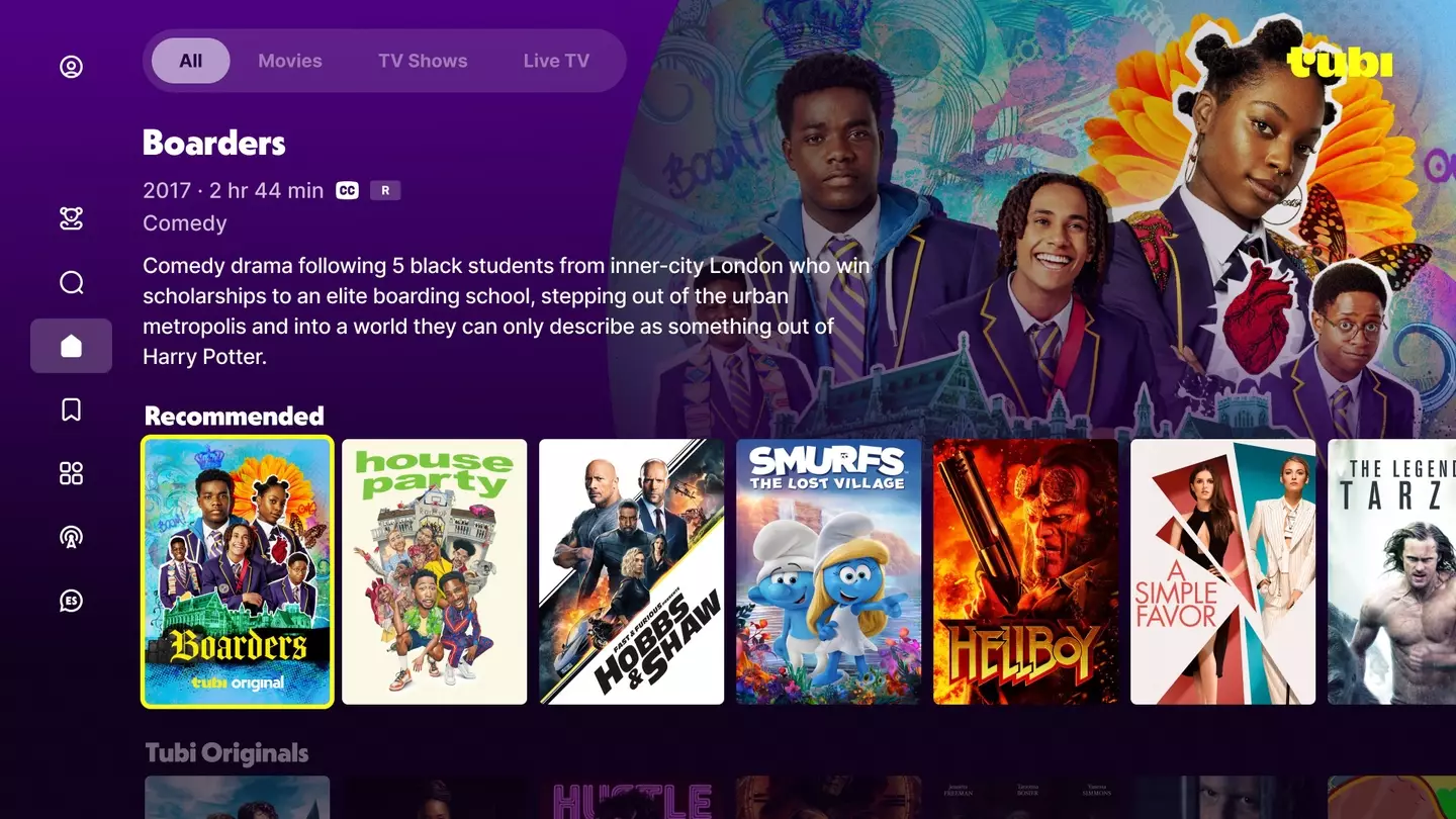 How the Tubi homepage can look (Tubi)